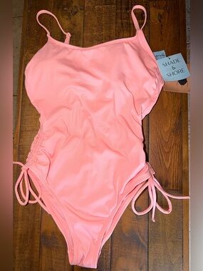 Shade & Shore Coral Pink One-Piece Swimsuit with Side Ties